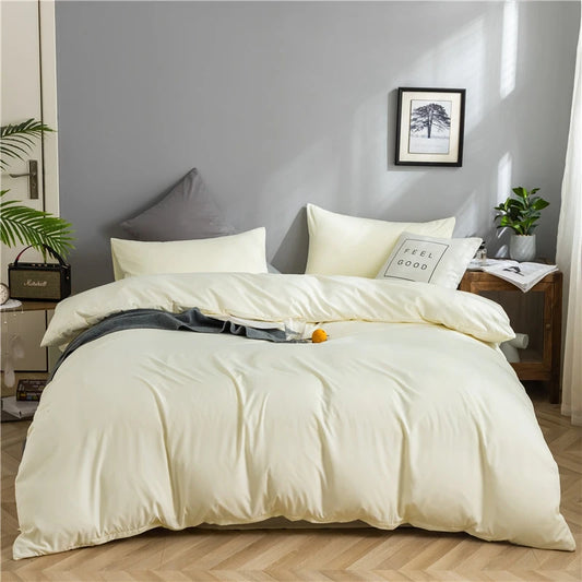 Cream Duvet Cover Bedding Set Soft Simple Solid Color Comforter Cover with Pillowcases