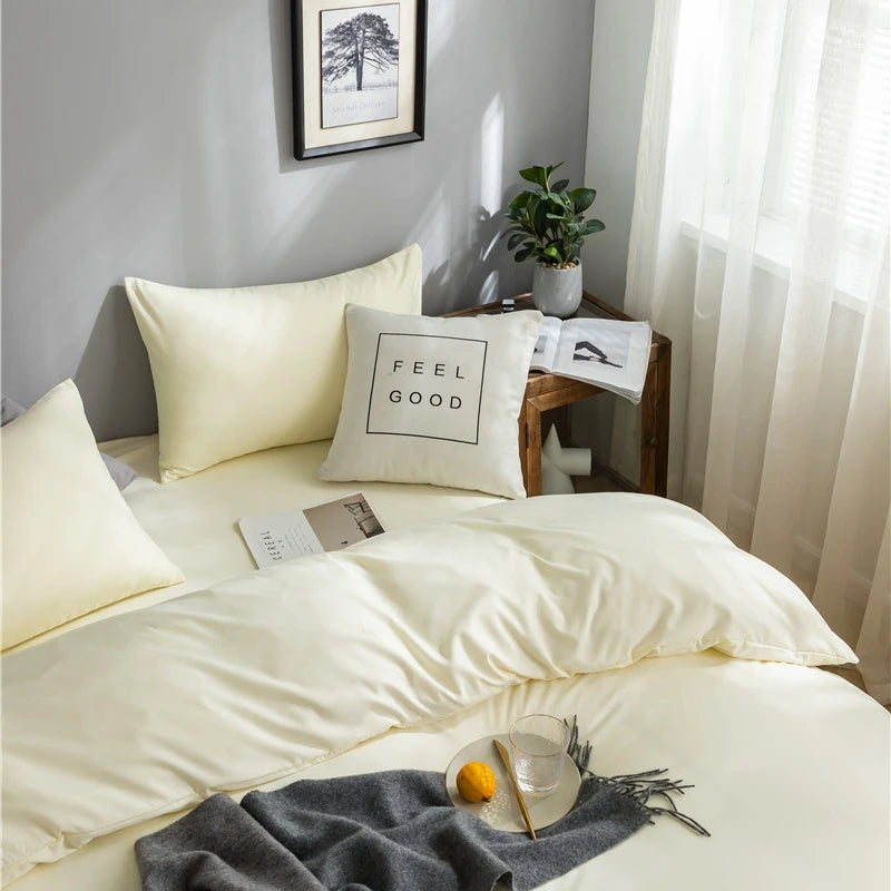 Cream Duvet Cover Bedding Set Soft Simple Solid Color Comforter Cover with Pillowcases