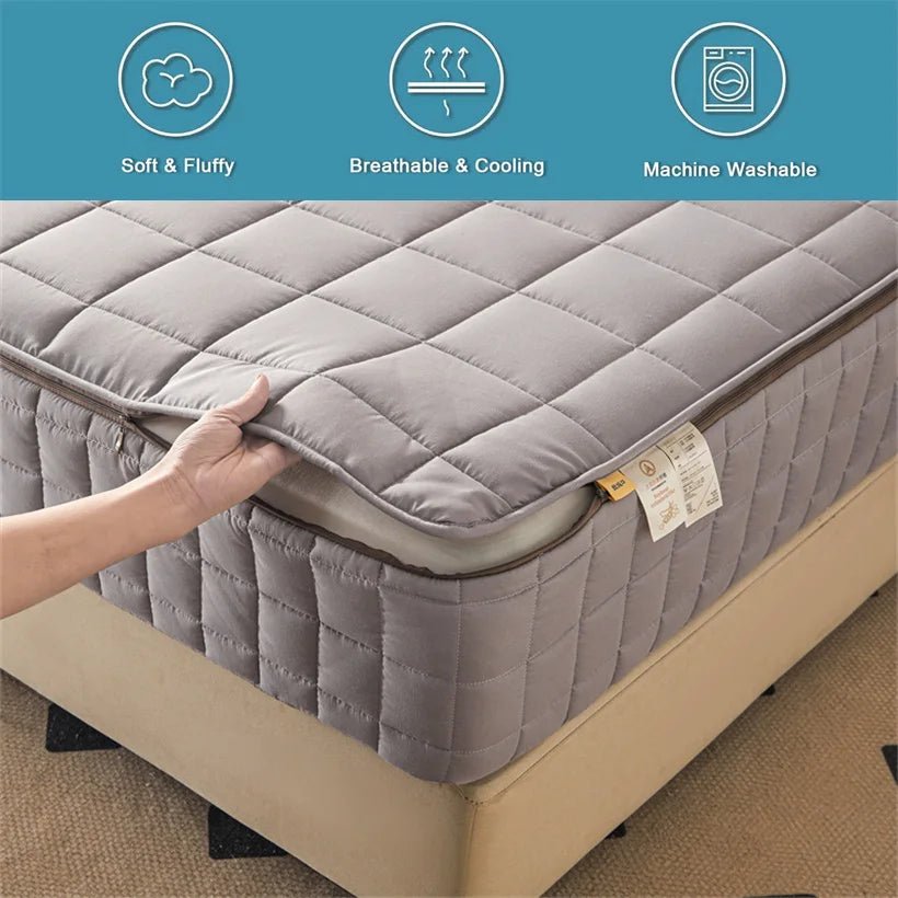6-Sides Fuffy Enclosed Mattress Cover with Zipper Dust-Proof Fitted Sheet for Double Queen King Bed Thicken Mattress Protector