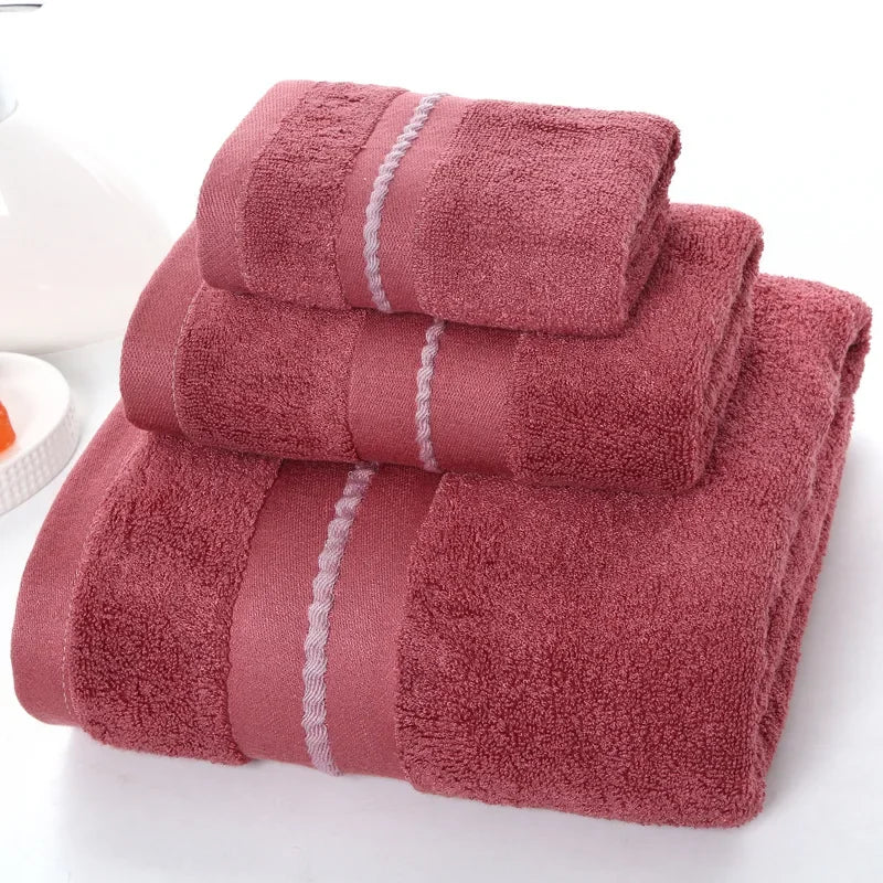 3Pcs Cotton Bath Towel Set Absorbent Adult Bath Towels Solid Color Soft Friendly Face Hand Shower Towel For Bathroom