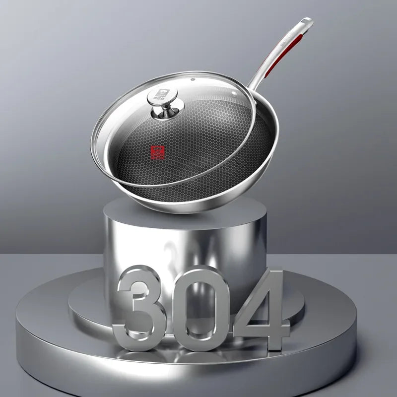 3PCS KBH 304 stainless steel non stick frying pan Soup pot  Universal household induction cooker non stick cooking pot set