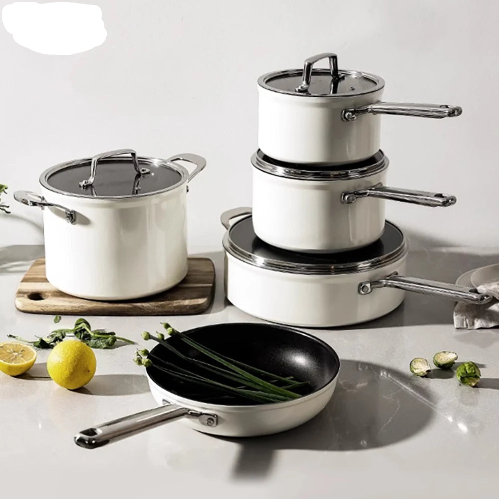 Pot Set Full Set  Non-Stick Pan Soup Pot Frying Pan 3-Piece Gas Induction Cooker Special Use Cookware Cooking Pots Set