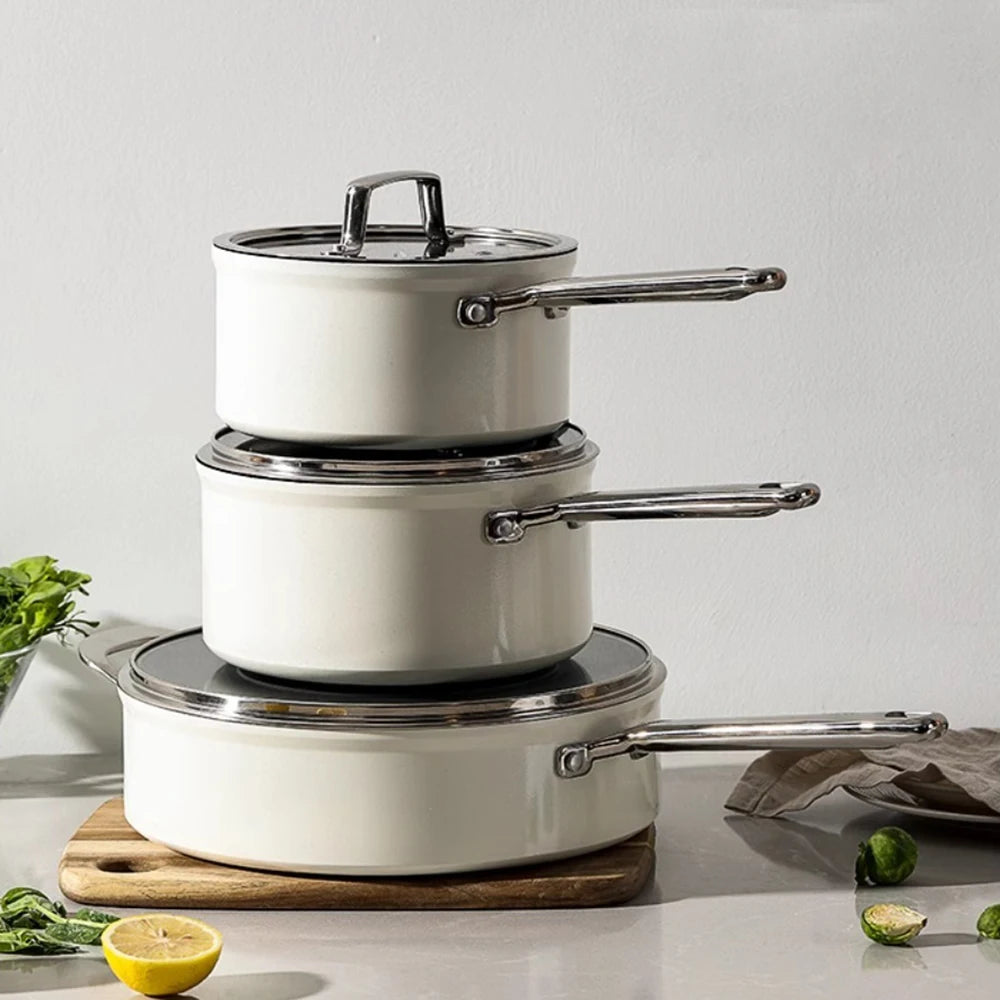 Pot Set Full Set  Non-Stick Pan Soup Pot Frying Pan 3-Piece Gas Induction Cooker Special Use Cookware Cooking Pots Set