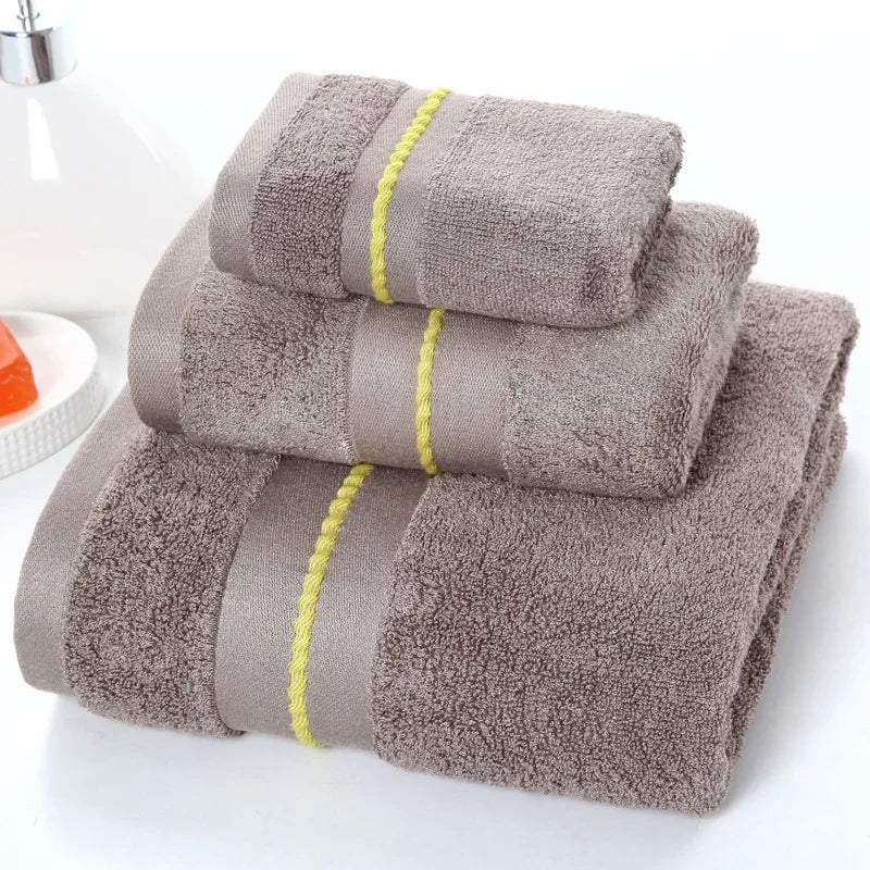 3Pcs Cotton Bath Towel Set Absorbent Adult Bath Towels Solid Color Soft Friendly Face Hand Shower Towel For Bathroom Washcloth