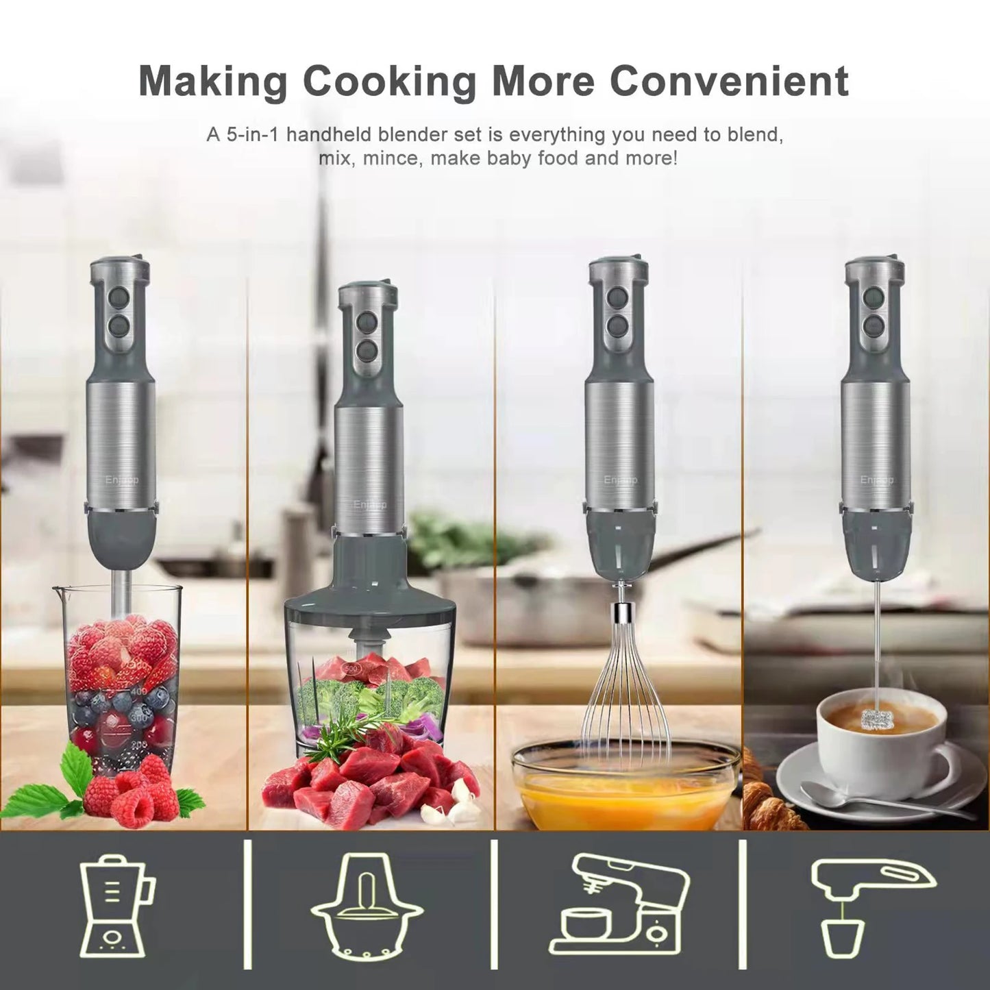 5-in-1 Electric Handheld Mixer Blender Milk Frother