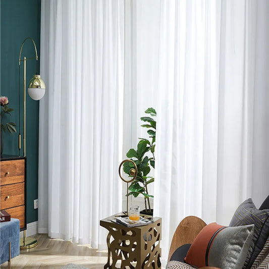 Asazal White Tulle Chiffon Sheer Window Curtains