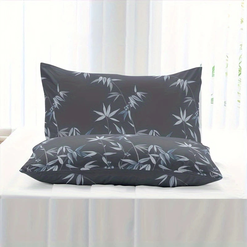 3pcs Bamboo Leaf Print Fitted Sheet Set - Soft, Breathable, Comfortable, Hypoallergenic Bedding for Bedroom,