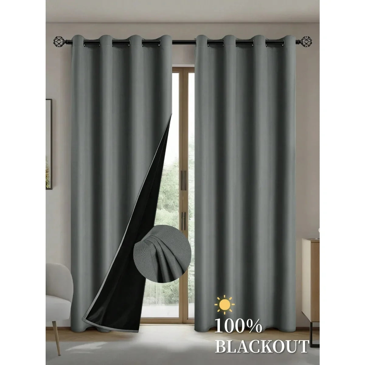 2pcs Blackout Curtains with Coated Insulated Lining, Suitable for Living Room, Bedroom, Kitchen, Home Decor, Room Decoration