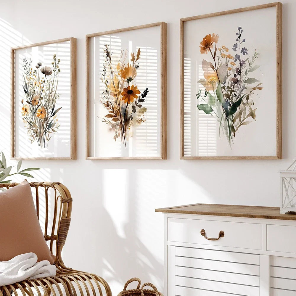 Wall Art Neutral Watercolor Wildflower