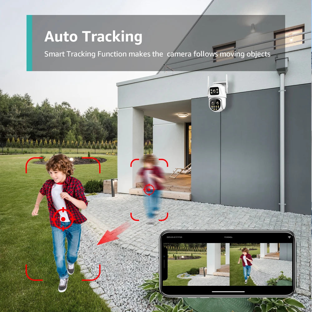 Wifi Surveillance Camera Outdoor PTZ 9MP Three lens 8X Digital Zoom AI