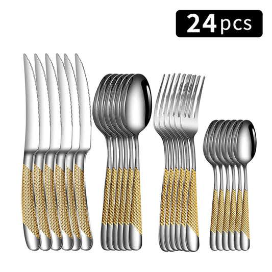 24 Stainless steel tableware star steak knife and fork