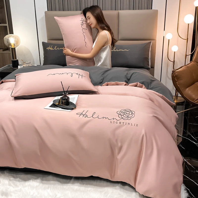 Luxury Floral Embroidered Bedding Sets Modern Comfortable Duvet Cover Comforters Covers with Pillowcase for Hotel Bedroom Decor