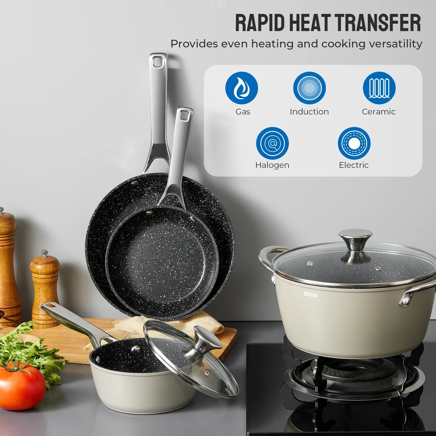Cookware Nonstick, 10-Piece,Pots and Pans Set for Induction Cooktop, Compatible with All Stoves