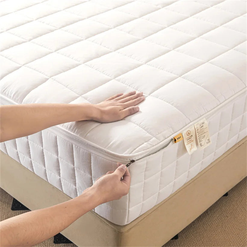 6-Sides Fuffy Enclosed Mattress Cover with Zipper Dust-Proof Fitted Sheet for Double Queen King Bed Thicken Mattress Protector