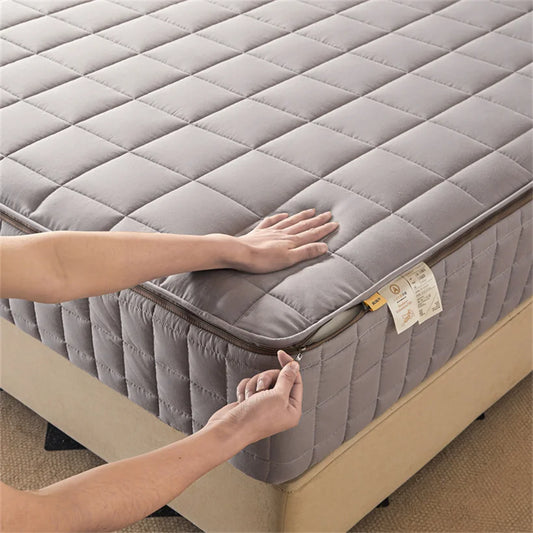 6-Sides Fuffy Enclosed Mattress Cover with Zipper Dust-Proof Fitted Sheet for Double Queen King Bed Thicken Mattress Protector