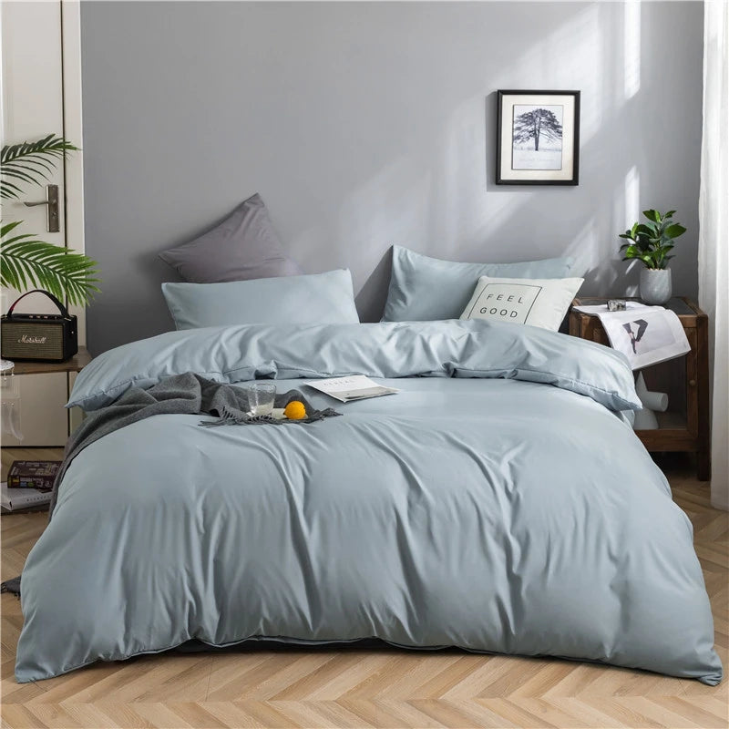 Cream Duvet Cover Bedding Set Soft Simple Solid Color Comforter Cover with Pillowcases