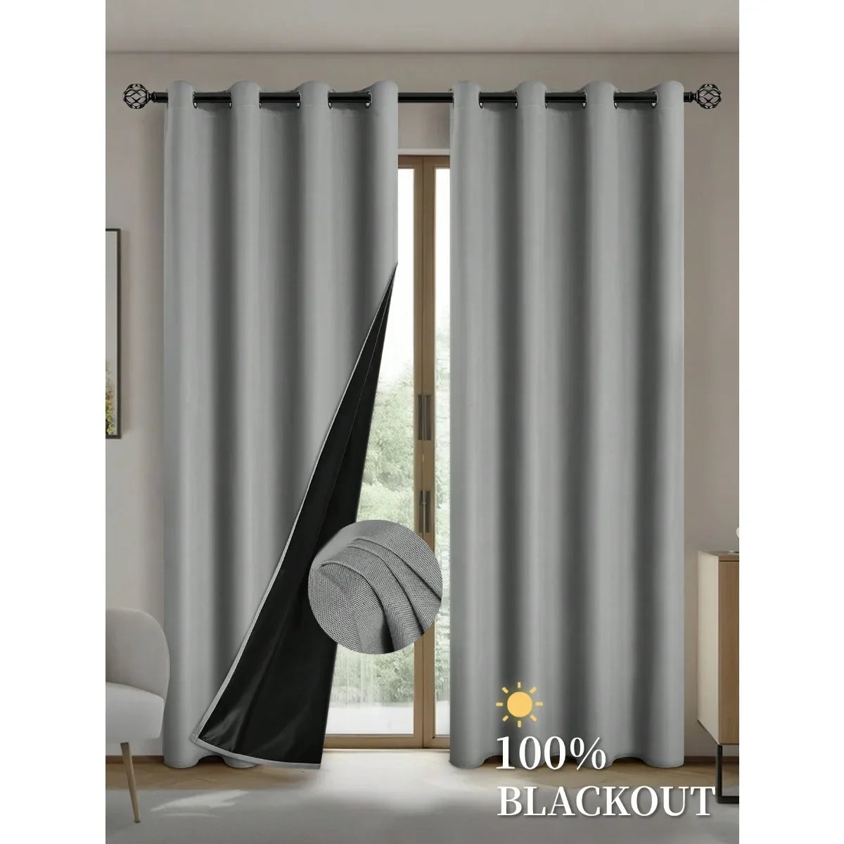 2pcs Blackout Curtains with Coated Insulated Lining, Suitable for Living Room, Bedroom, Kitchen, Home Decor, Room Decoration
