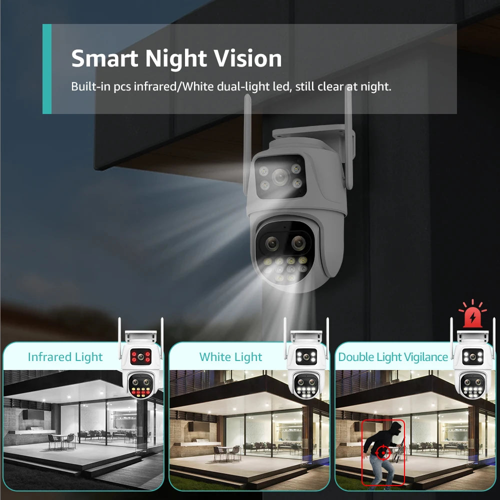 Wifi Surveillance Camera Outdoor PTZ 9MP Three lens 8X Digital Zoom AI