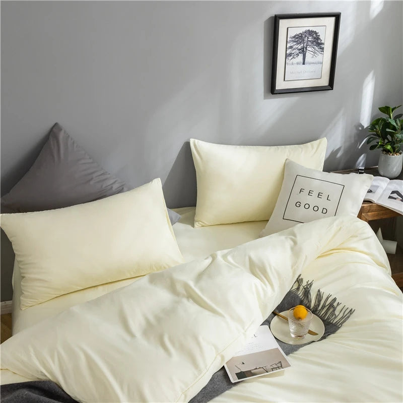 Cream Duvet Cover Bedding Set Soft Simple Solid Color Comforter Cover with Pillowcases
