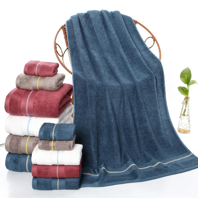 3Pcs Cotton Bath Towel Set Absorbent Adult Bath Towels Solid Color Soft Friendly Face Hand Shower Towel For Bathroom