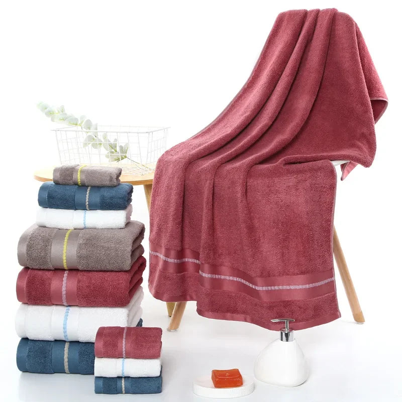3Pcs Cotton Bath Towel Set Absorbent Adult Bath Towels Solid Color Soft Friendly Face Hand Shower Towel For Bathroom