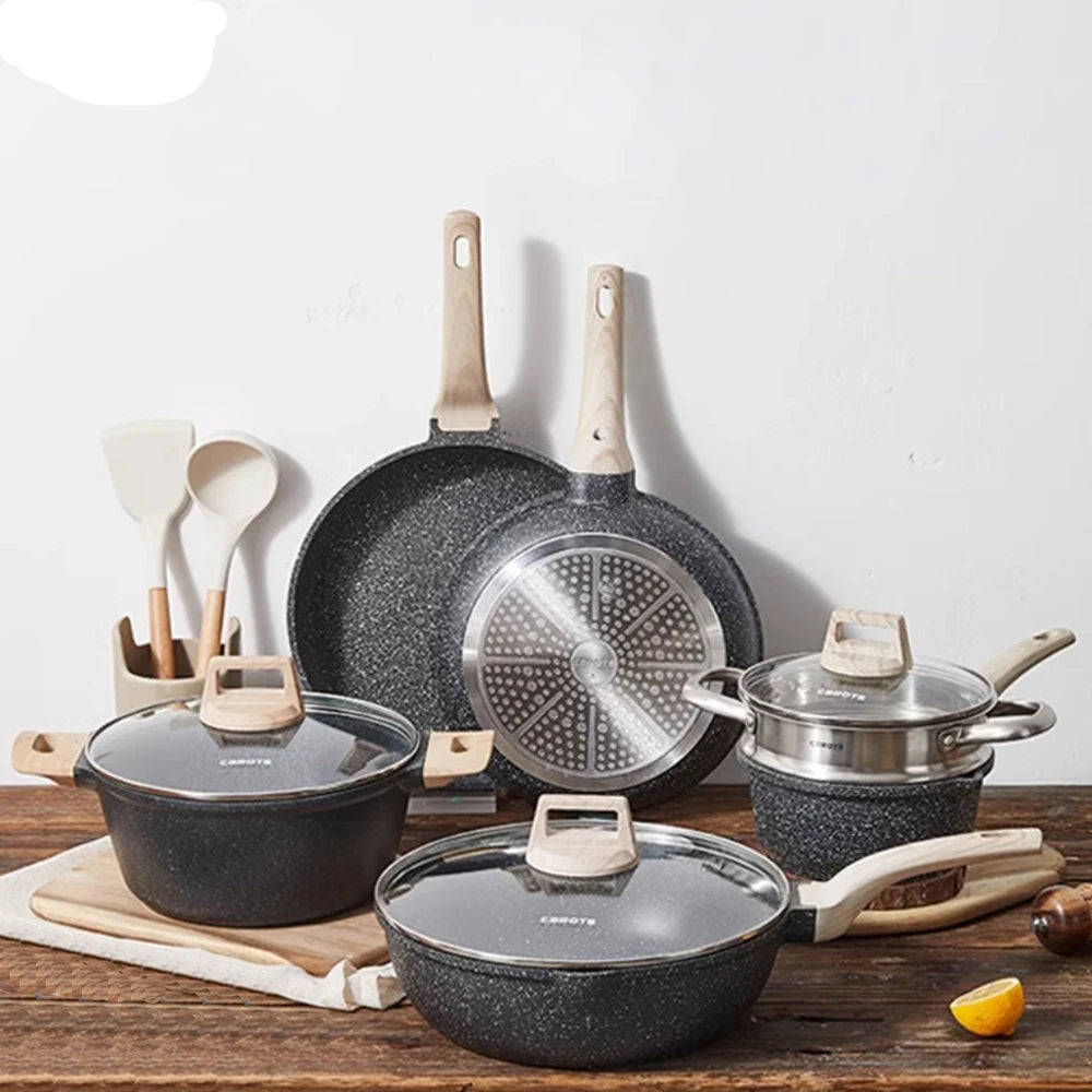 11PCS Cookware Sets Pot Set Medical Stone Non-Stick Pan Household Kitchen Set Frying Pan Induction Cooker Gas Stove Universal CE