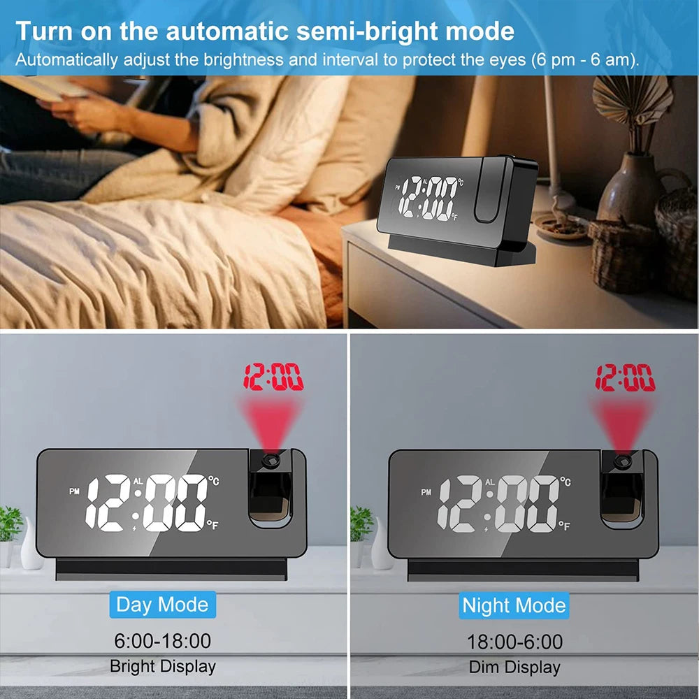 180° Rotation LED Digital Projection Alarm Clock USB Electronic Ceiling Projector Alarm Clock