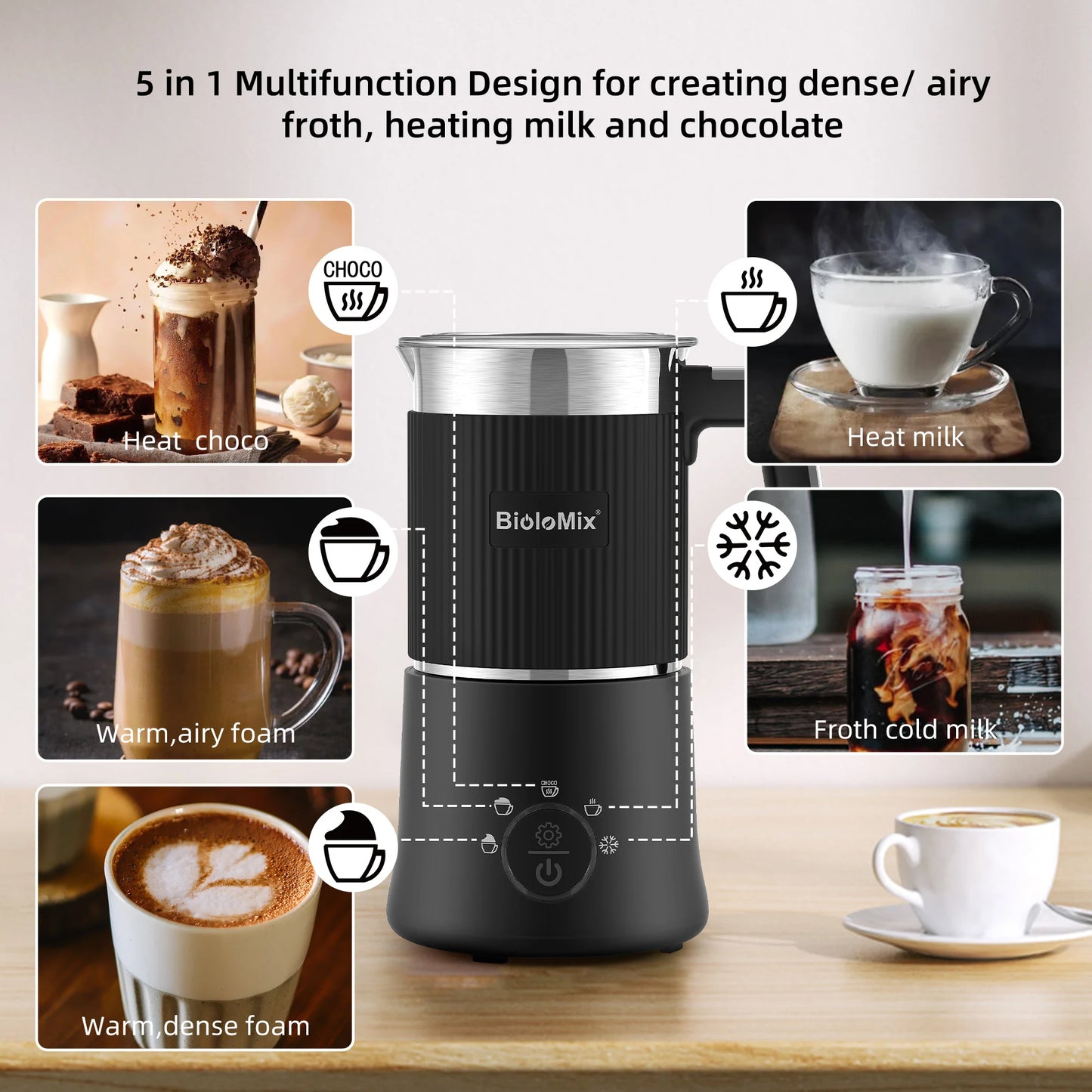 Milk Frother and Steamer,5-in 1