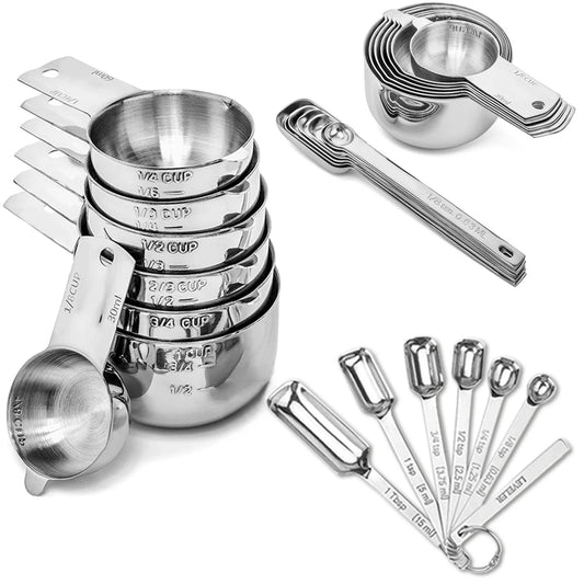 Measuring Cup and Spoons Set 14PCS with Leveler,Dry and Liquid Ingredients, Perfect for Cooking & Baking