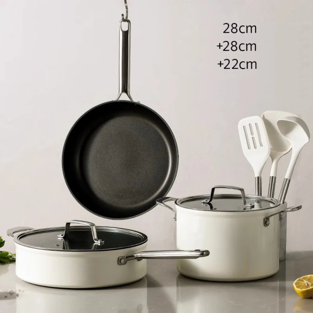 Pot Set Full Set  Non-Stick Pan Soup Pot Frying Pan 3-Piece Gas Induction Cooker Special Use Cookware Cooking Pots Set