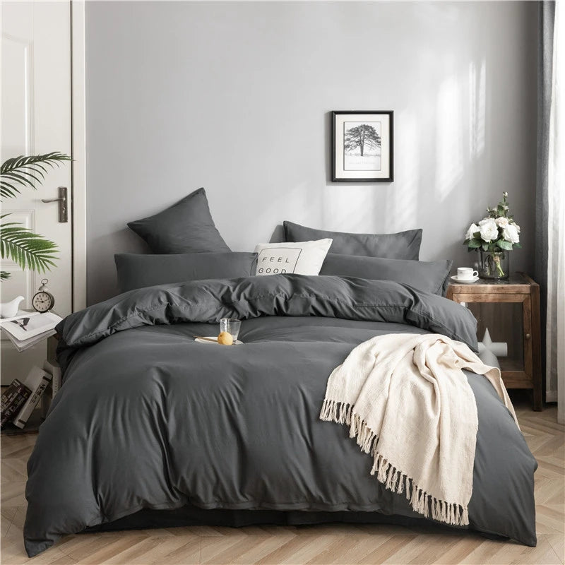 Cream Duvet Cover Bedding Set Soft Simple Solid Color Comforter Cover with Pillowcases